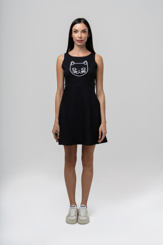 Single Cat Outline Black Dress