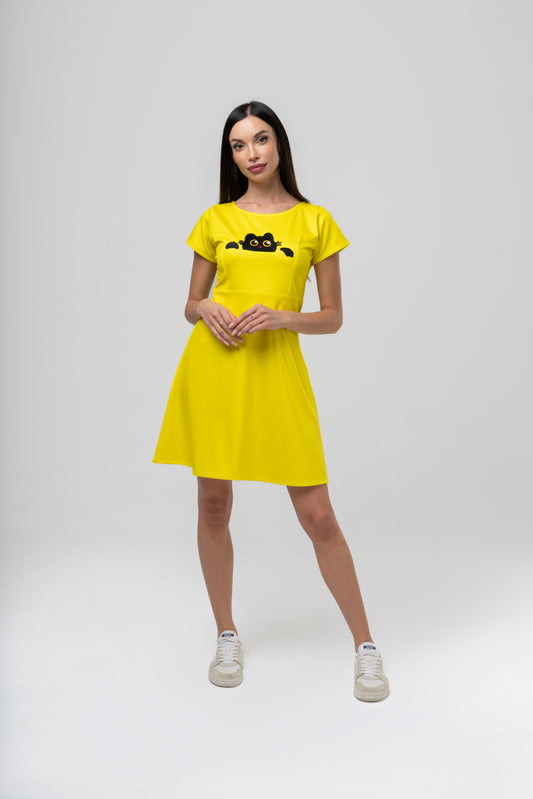 Curious Cat Yellow Dress