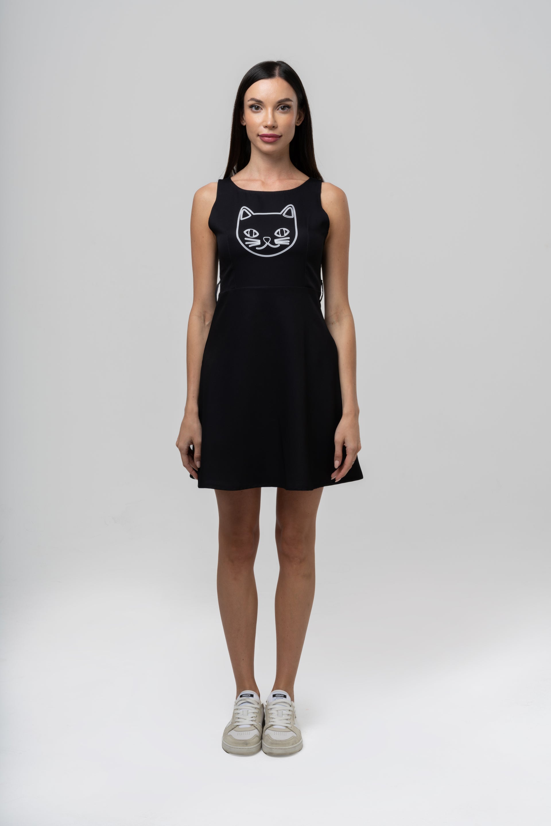 black cat skater dress Vintage Black Cat Halloween Skater Dress Spooky Cat Press