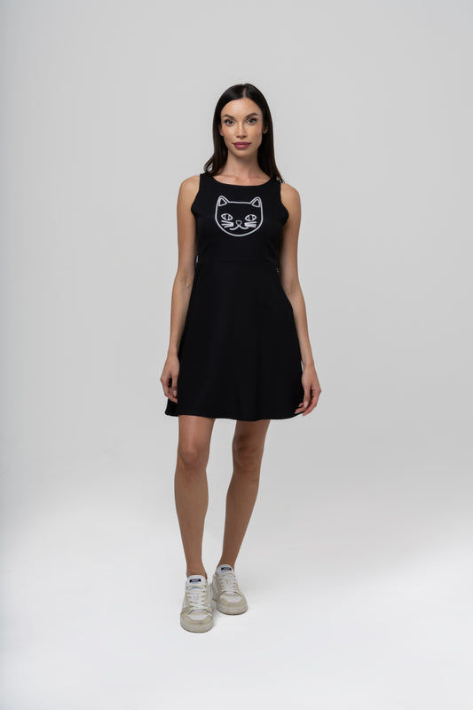 Single Cat Outline Black Dress