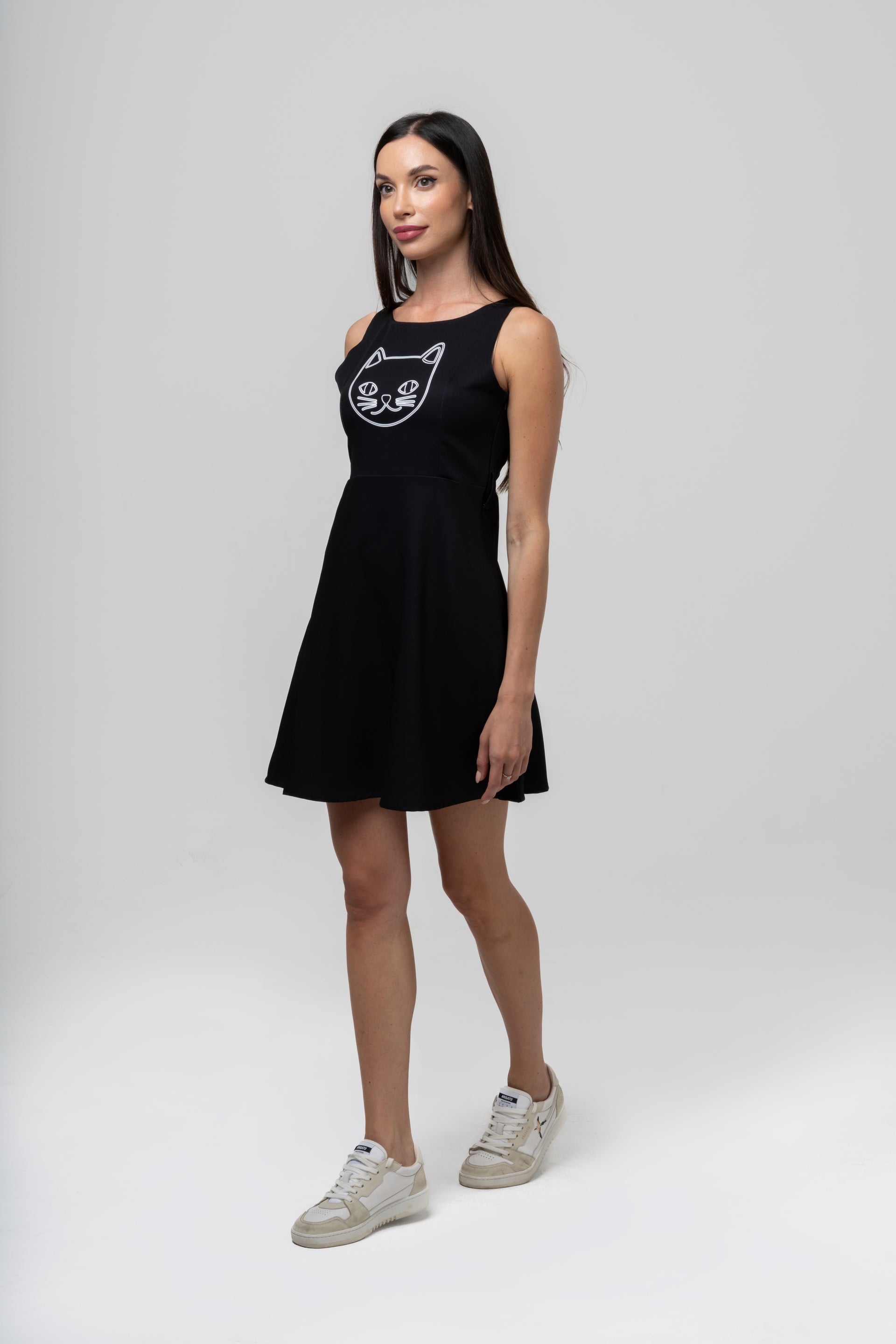 Single Cat Outline Black Dress