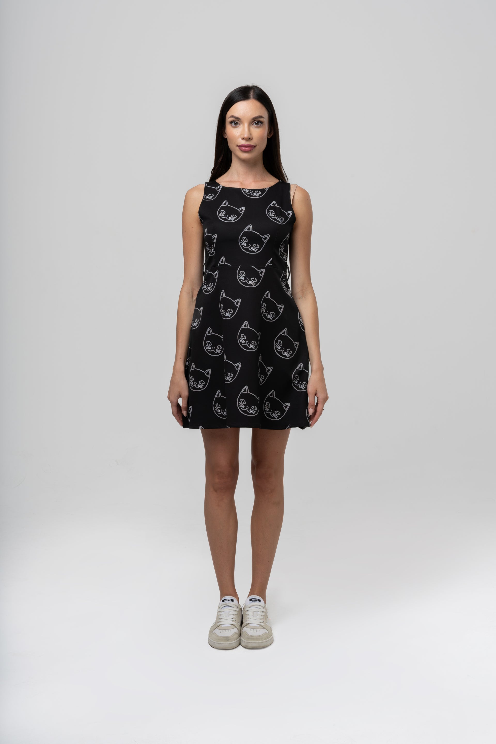 Cat Pattern Black Dress