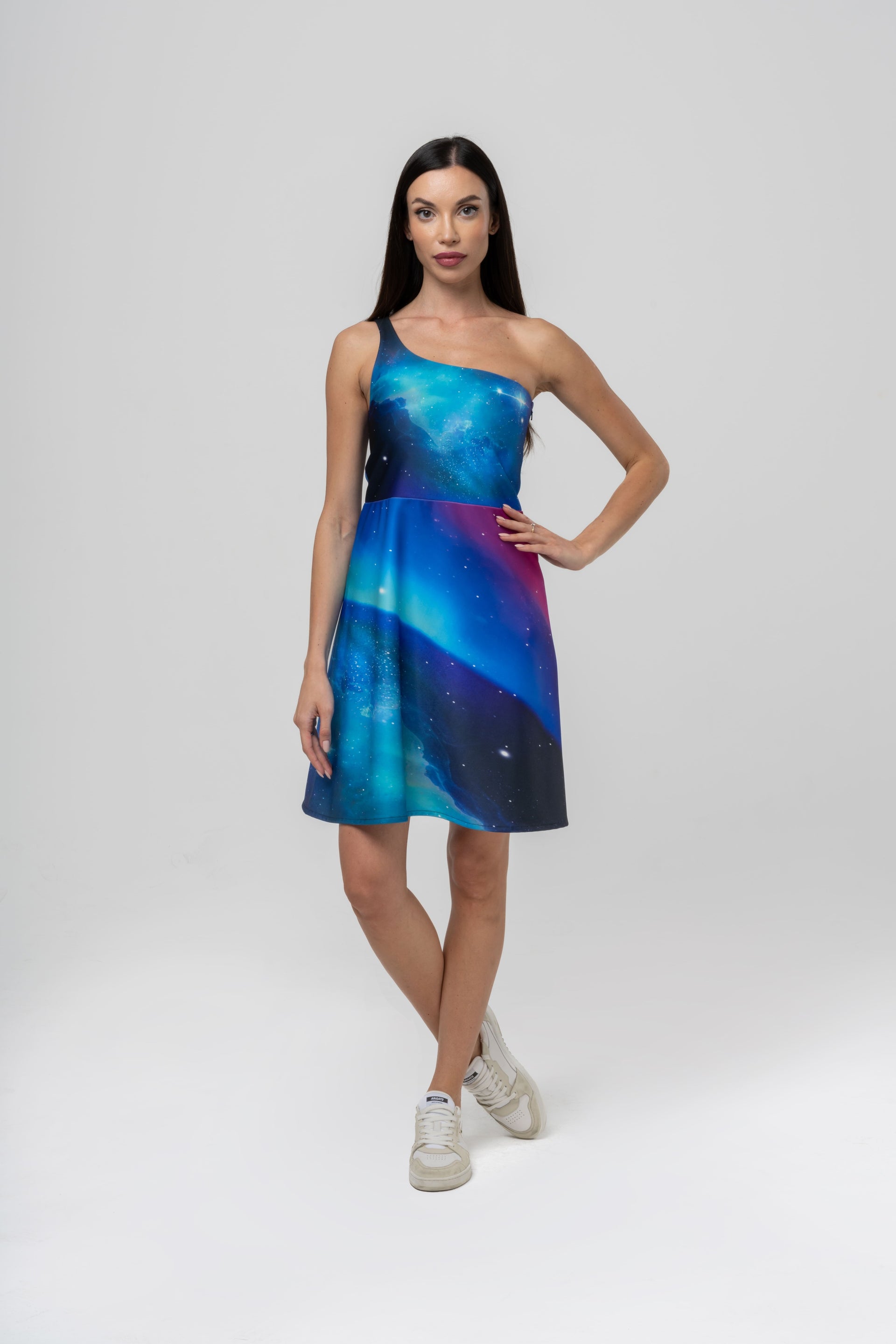 Space Celestial One Shoulder Dress