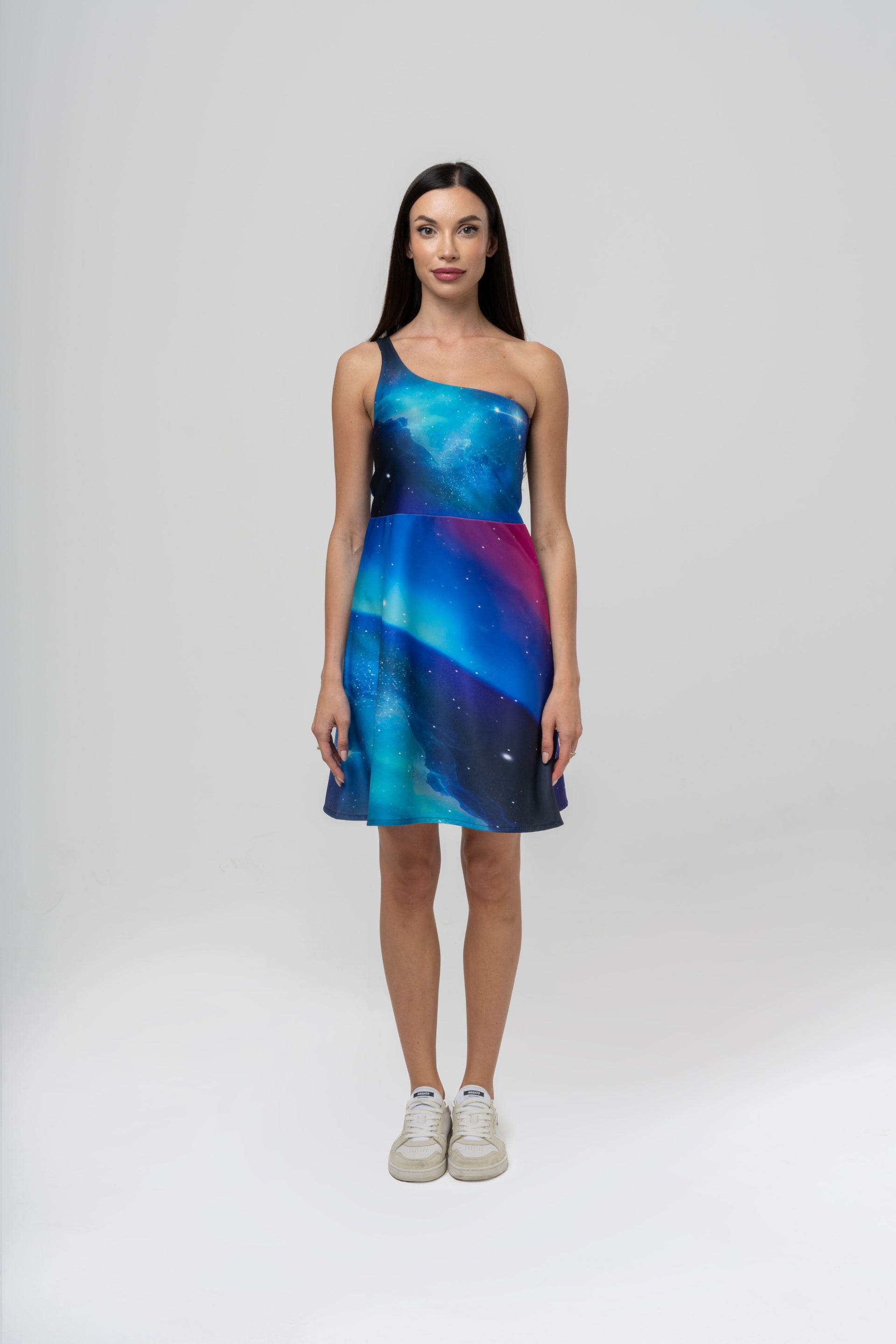 space dress MARMALADE Age Retro with Circle Cutout; Blue Marmalade-shop a cosmic day Space Silk Dress For Women