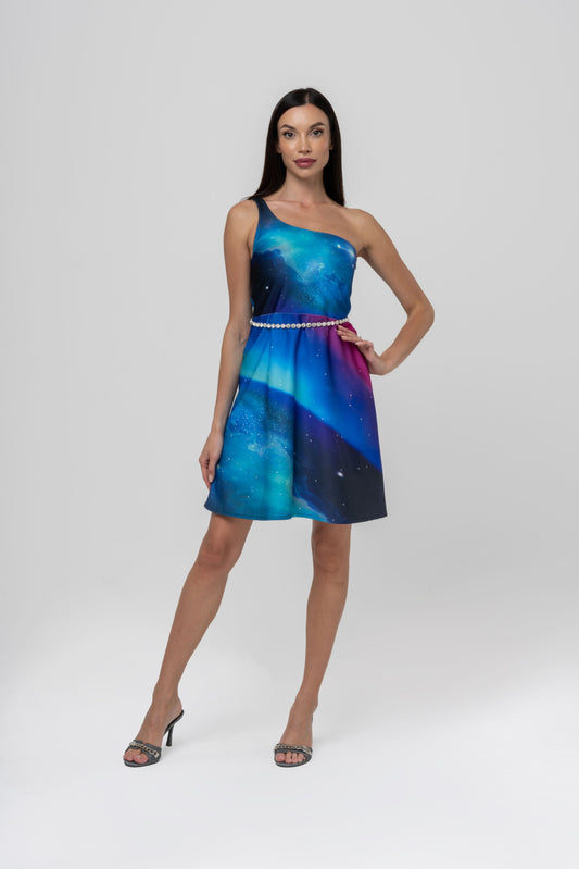 Space Celestial One Shoulder Dress