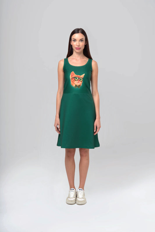 Witty Cat Green Dress